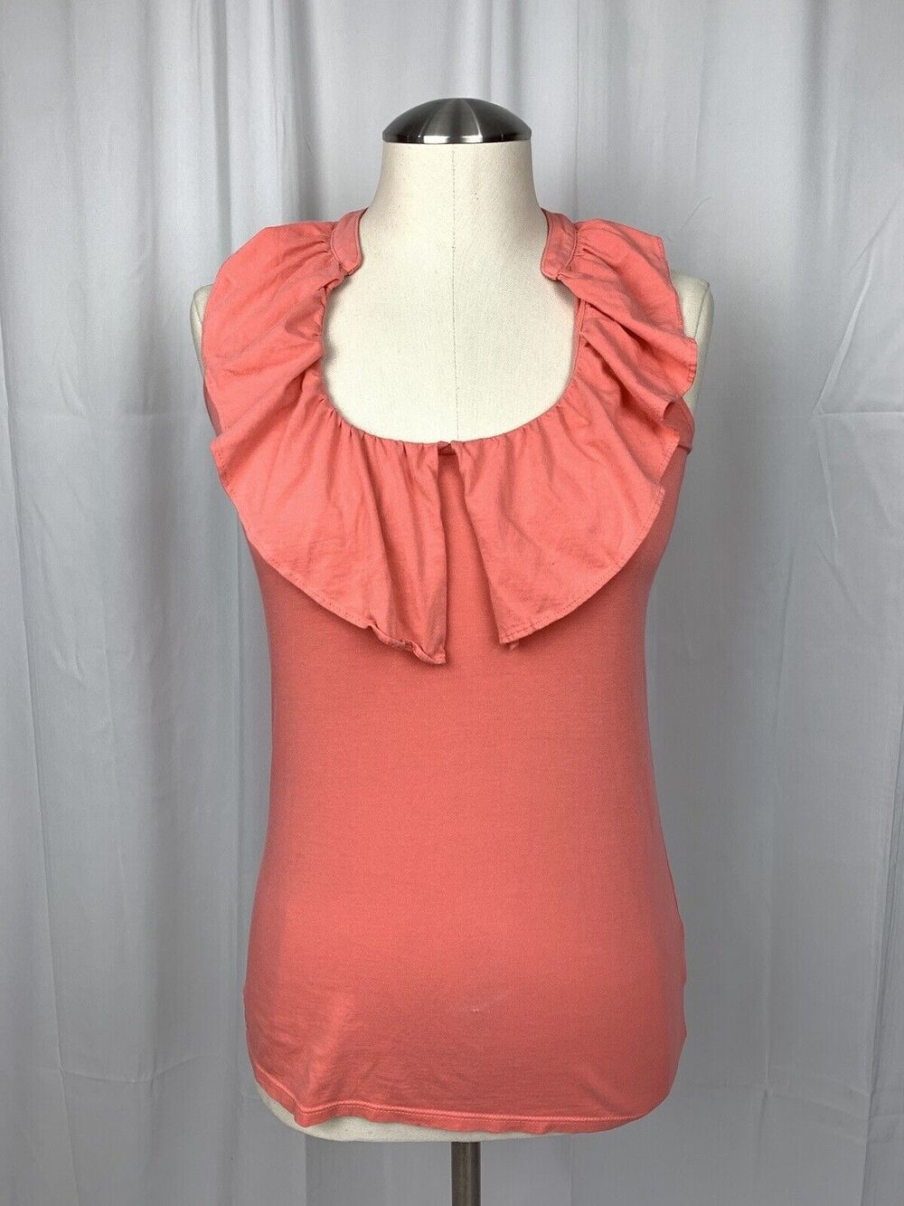Lilly Pulitzer Women's Cleo Ruffle Racer Back Salmon Pink Pima Cotton Top XS